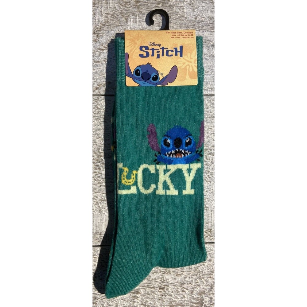 Stitch St Patricks Day Crew Socks Size 6-12 #D110
